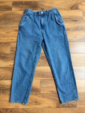 Zara Jeans Blue Elastic Waist Relaxed Fit Five Pocket Womens Size 31 Casual Chic